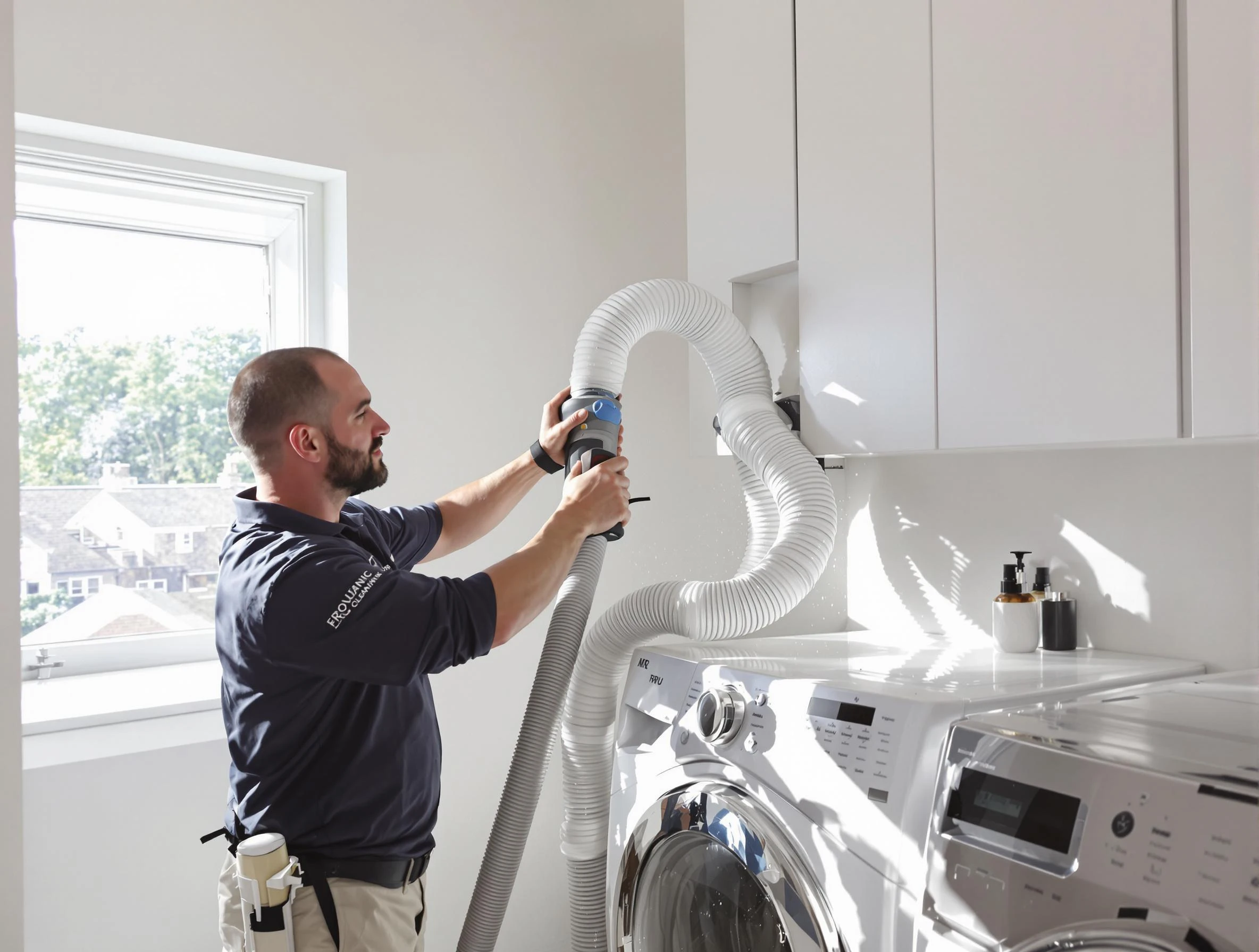Certified Duluth Dryer Vent Cleaning technician performing dryer vent cleaning in Duluth